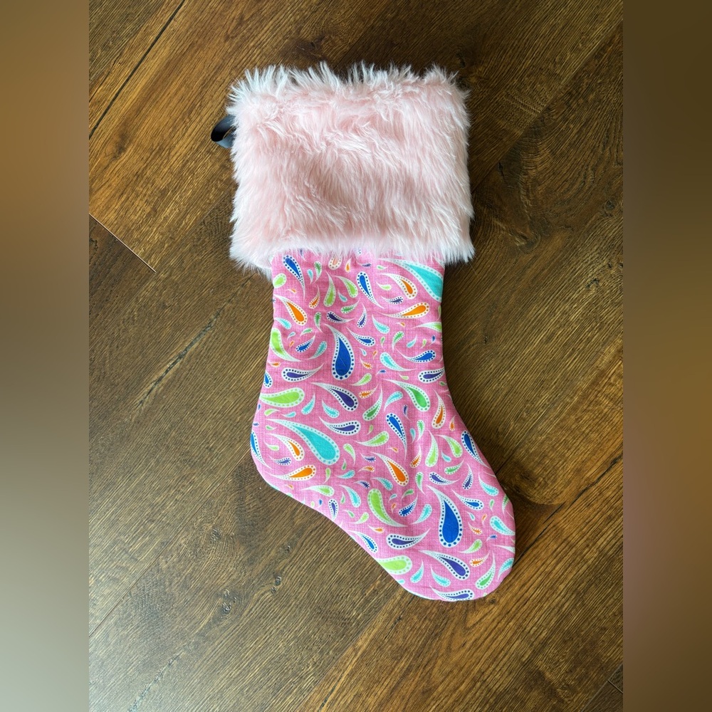 NWOT Pink Patterned With Pink Fur Cuff Christmas Stocking ✨Multiple Available✨